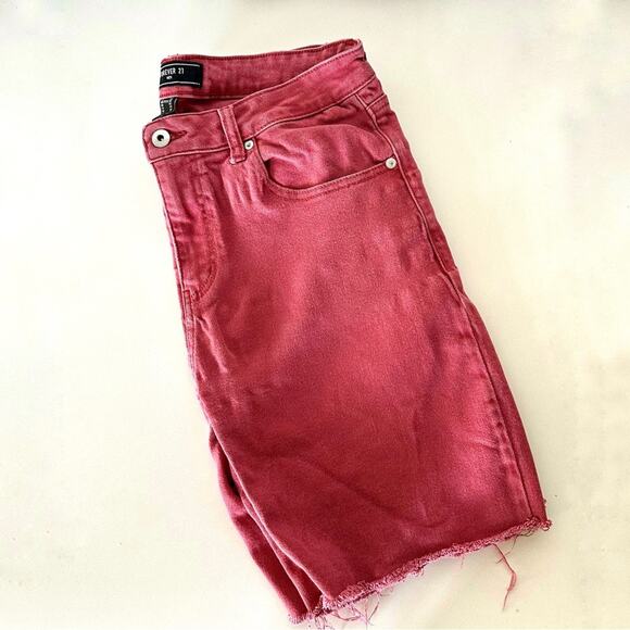 MENS F21 FOREVER 21 Red Denim Jean 8" Inseam Raw Hem Casual Shorts Jeans 32 - Picture 2 of 12